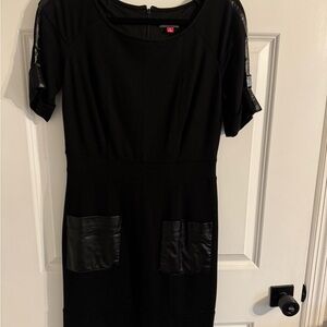 Vince Camuto Black Midi Dress with Faux Leather Pocket Trim